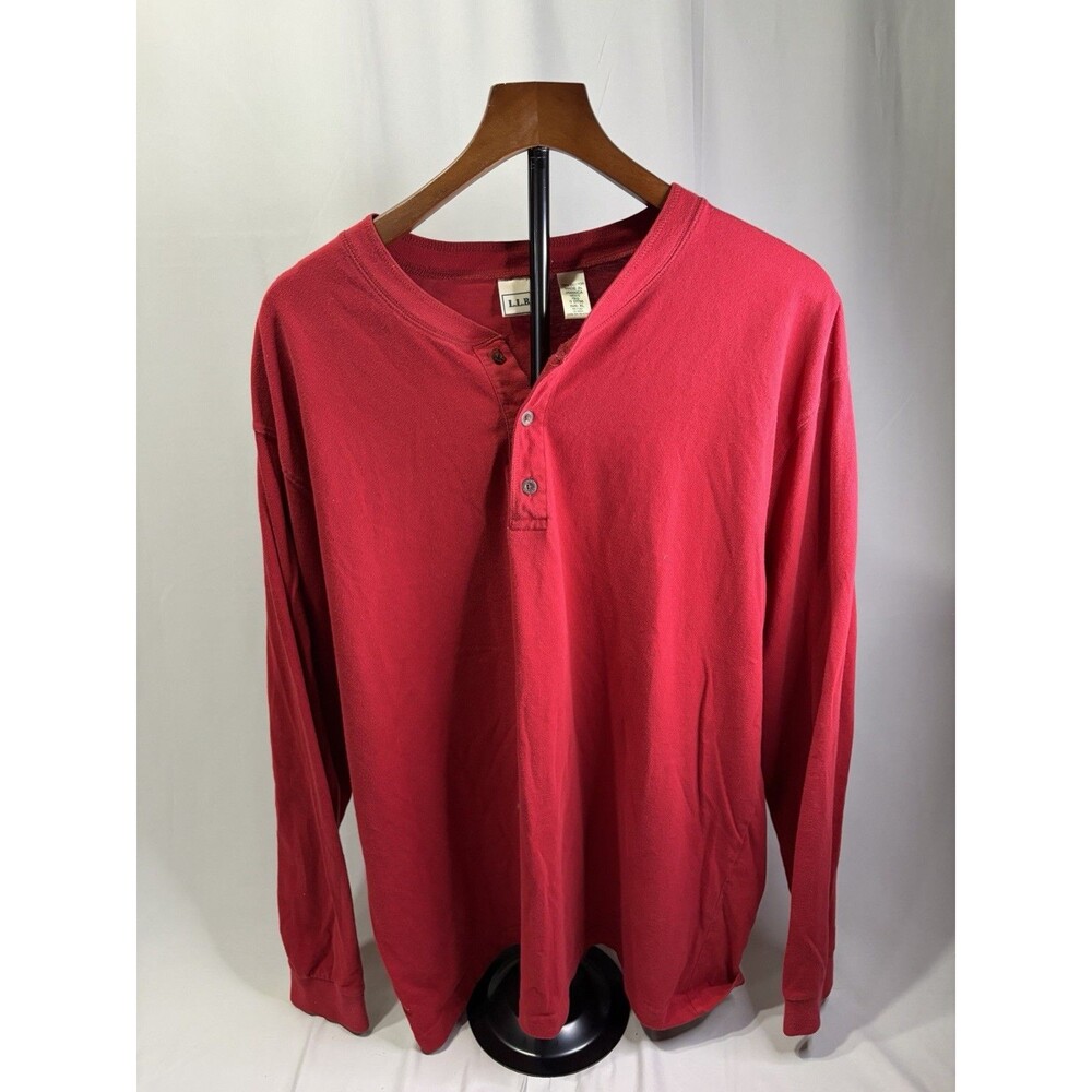 LL Bean Shirt Mens XL Red Henley Driver Base Layer Double Layer